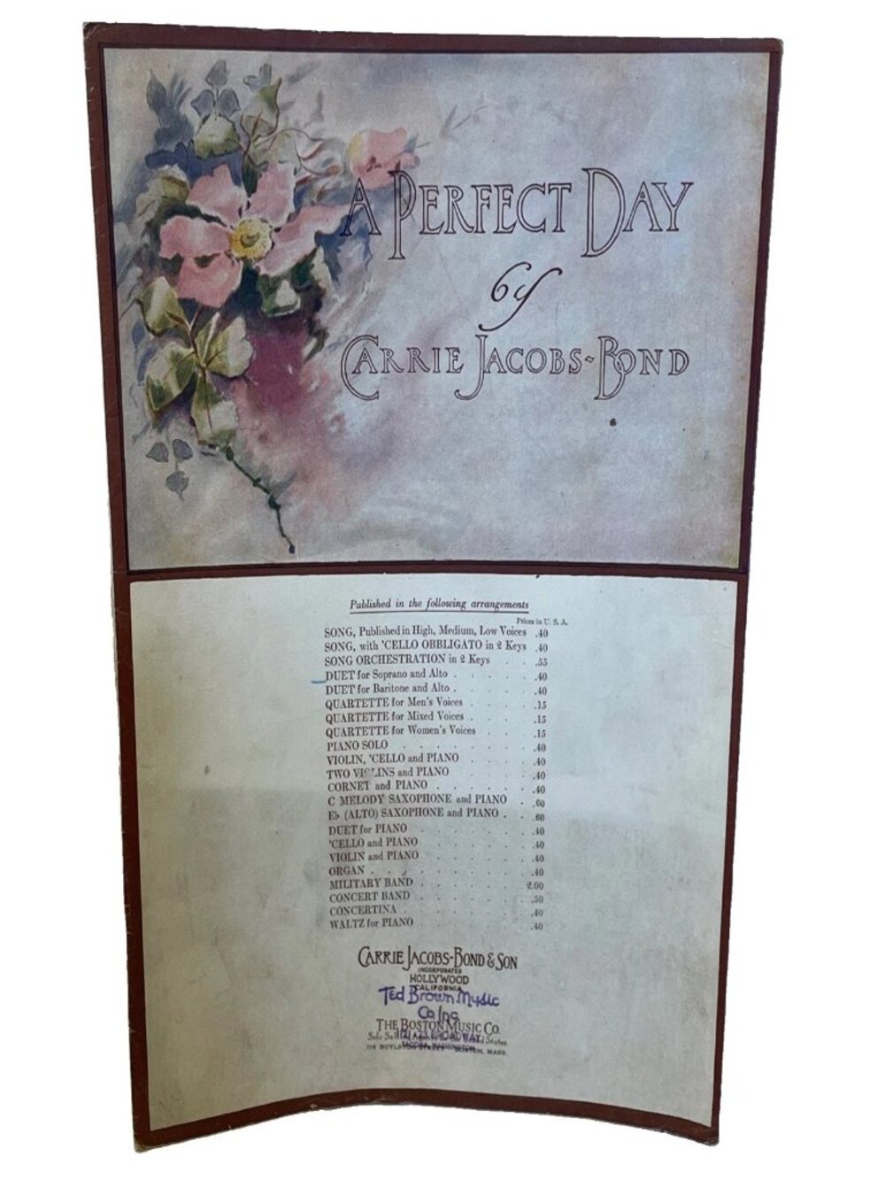 A Perfect Day Sheet Music Carrie Jacobs-Bond 1915 Duet Soprano Alto Boston Music